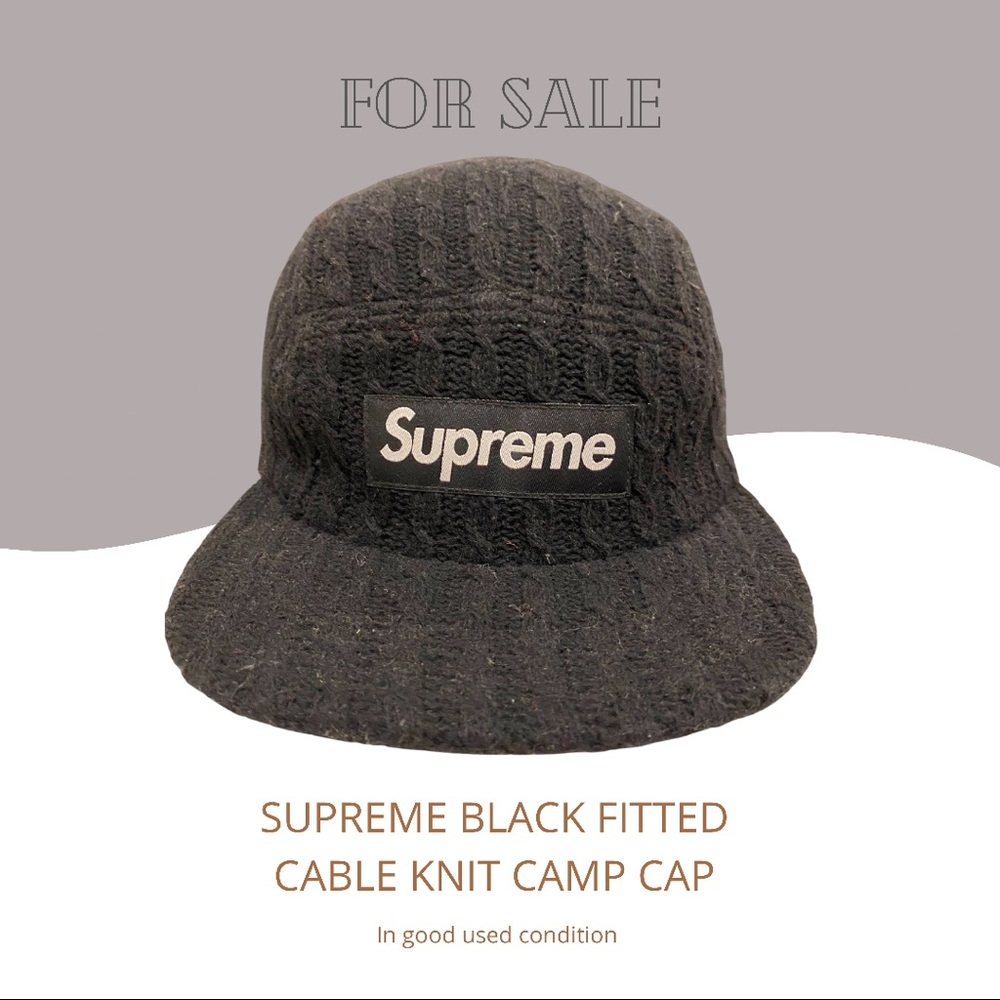 Supreme fitted cable knit camp cap. Black, size medium/large used.